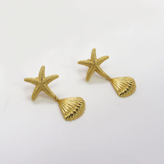 Aretes estrella y concha de mar